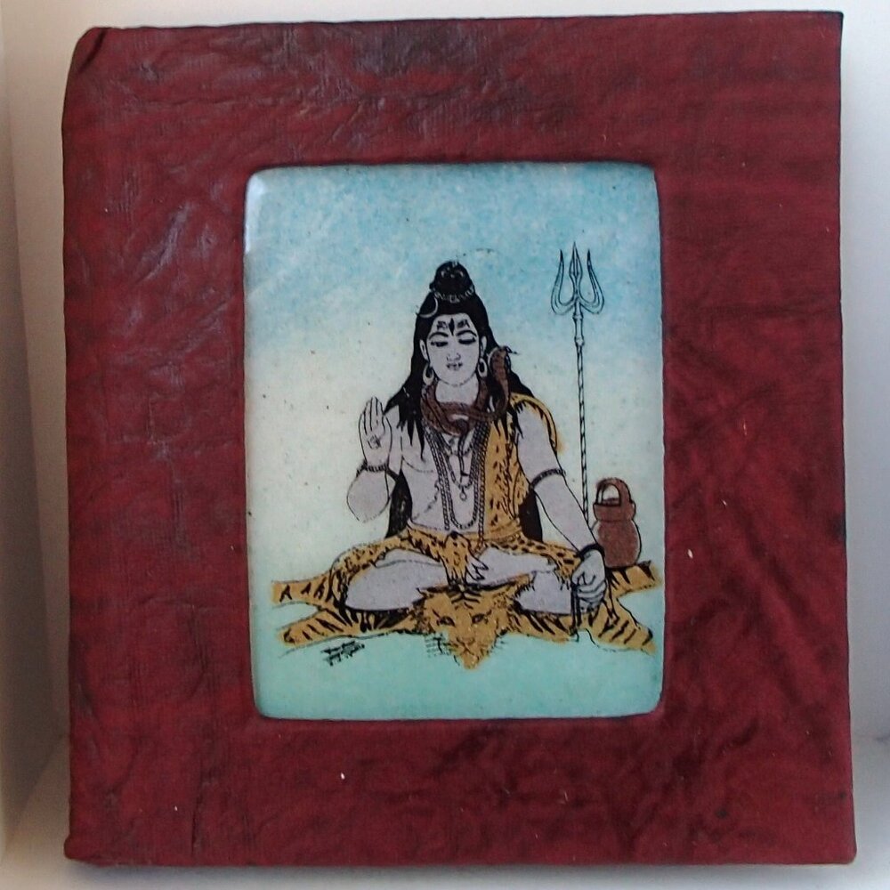 Shiva Blank Book Journal Handmade Crushed Gemstones Painted On Glass Hindu New